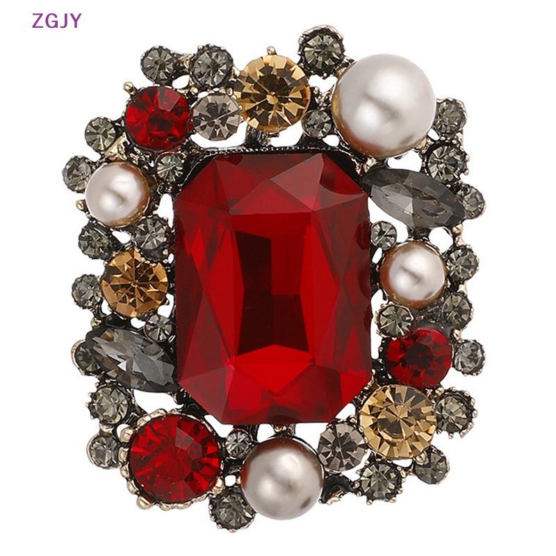 Ghim Cài Áo Đính Đá Pha Lê / Ngọc Trai Hình Vuông Phong Cách Cổ Điển Thời Trang Cho Nữ Mới
