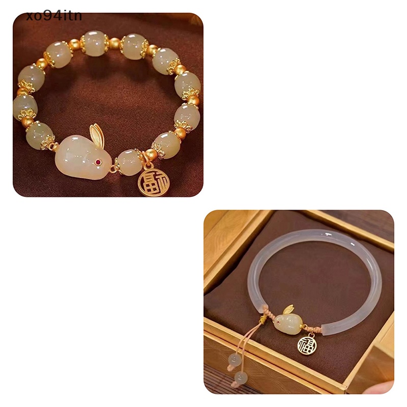 Vòng Tay Hạt Tròn Phối Mặt Hình Thỏ Phong Cách Trung Hoa Cổ Điển