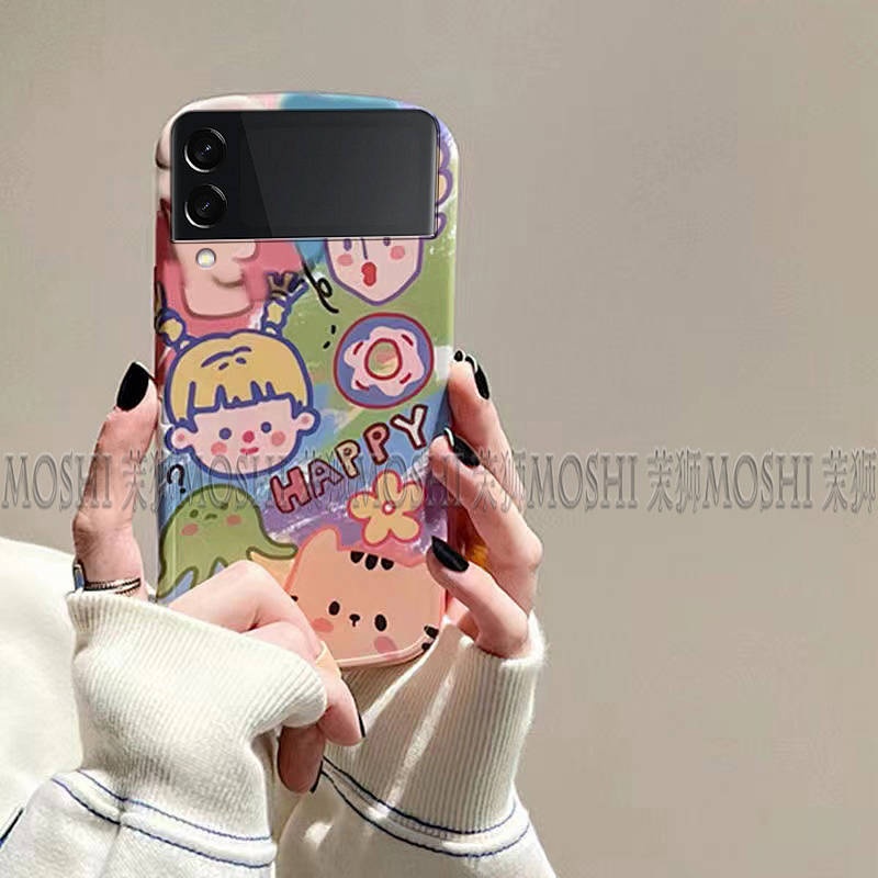 Samsung Z Flip3 European and American Retro Cute Graffiti Phone Case Niche High-End Ultra-Thin Anti-Fall Trendy Brand Ins HH8D