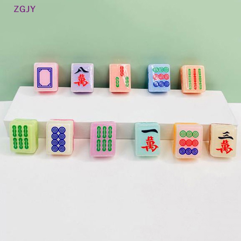 Bộ 5 Mô Hình Mạt Chược Bằng Nhựa Resin Màu Dạ Quang Thu Nhỏ Dùng Trang Trí Thủ Công DIY Mới