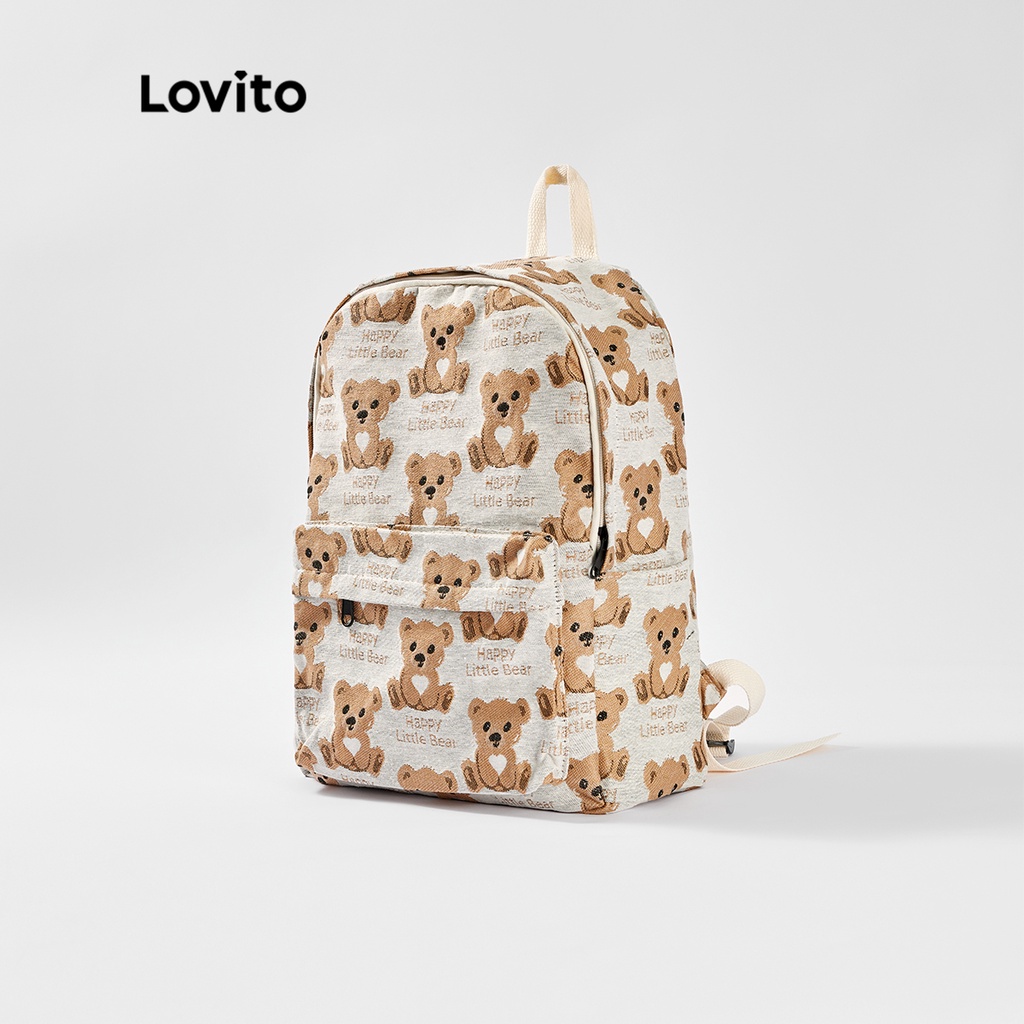 Balo Lovito họa tiết động vật hoạt hình túi có khóa kéo phong cách thường ngày cho nữ L50AD109 (màu mơ/đen)