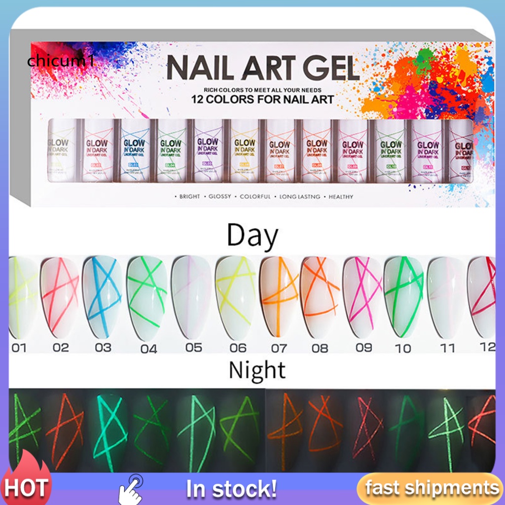 Set 12 Lọ Gel Sơn Móng Tay Dạ Quang Lâu Trôi