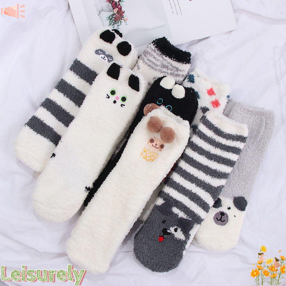 Vớ Nhung San Hô Mềm Mại Ấm Áp Họa Tiết Hoạt Hình Động Vật Dễ Thương