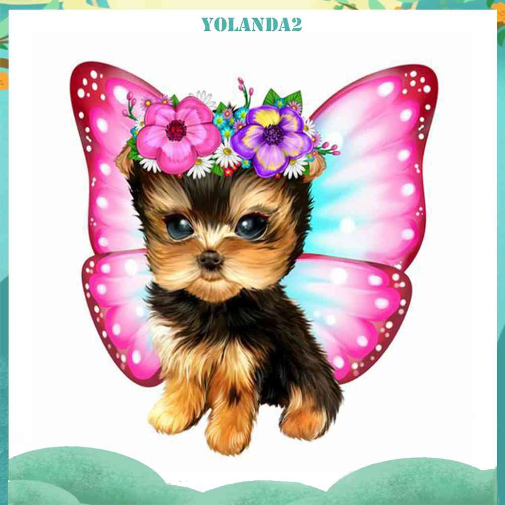 Bộ Tranh Đính Đá Resin Tròn Tự Làm Hình Chú Chó Yorkshire Terrier