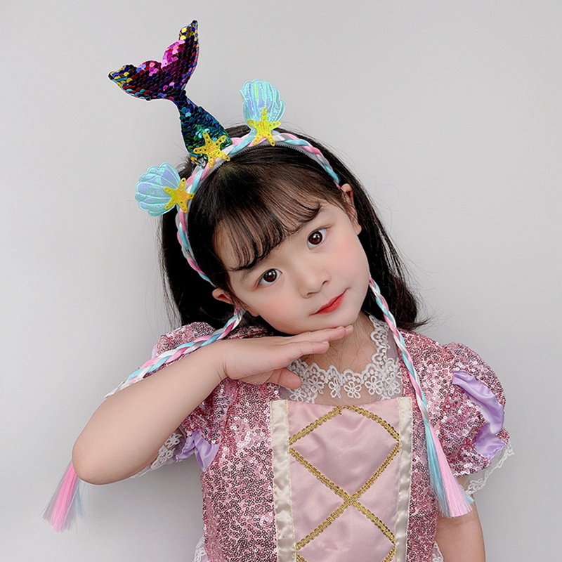 Băng Đô Cài Tóc Đính Tóc Giả Hình Kỳ Lân Màu Cầu Vồng Dễ Thương Cho Bé Gái