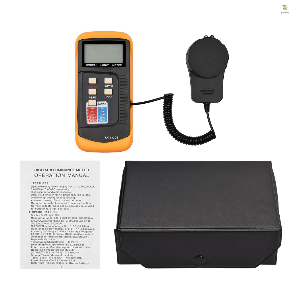 Đồng Hồ Đo Độ Sáng Kỹ Thuật Số 200 Đến 200,000 Lux LCD Cầm Tay Tiện Dụng Cho Phòng Thí Nghiệm / Trồng Cây