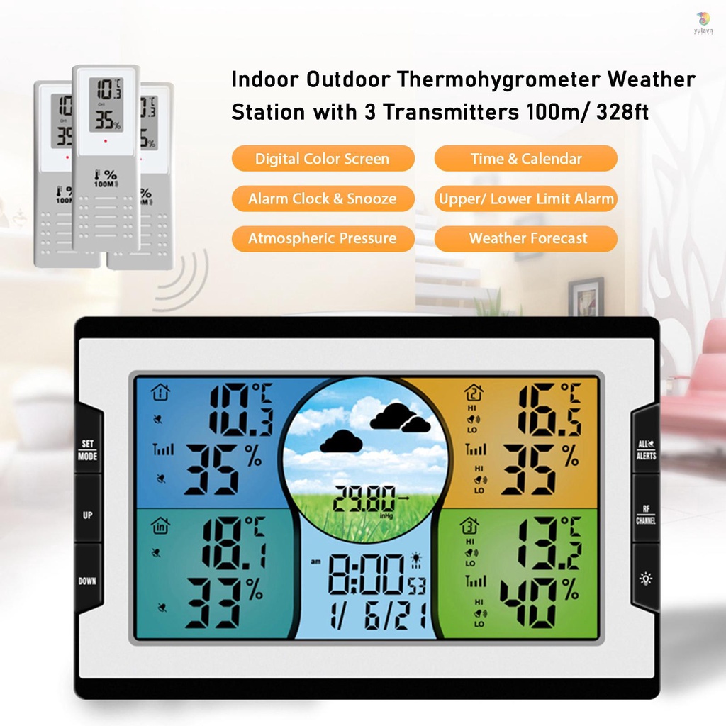 Trạm Thời Tiết Kỹ Thuật Số Với 3 Cảm Biến Điều Khiển Từ Xa 328ft / 100m