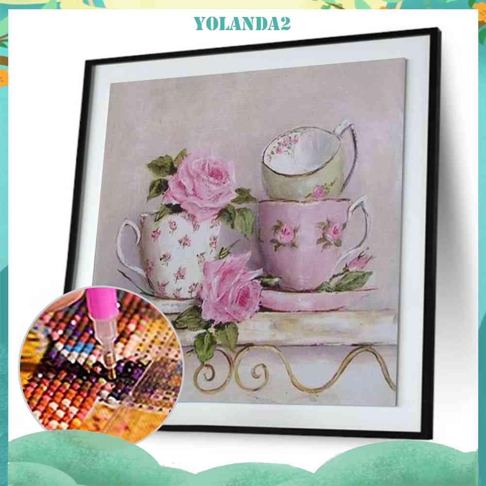 Bộ Tranh Đính Đá Tự Làm 5D DIY Hình Chiếc Cốc Màu Hồng