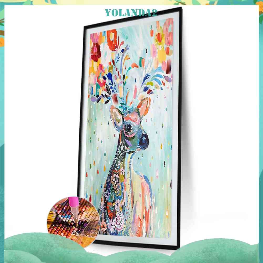 Tranh Đính Đá Kim Cương Toàn Bộ 5D DIY Hình Vẽ Hươu Nhiều Màu