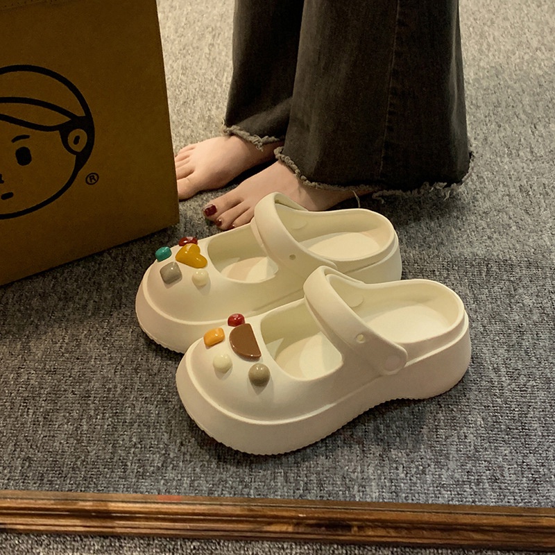 Dép Bít Mũi Đế Dày Đục Lỗ Họa Tiết Hoạt Hình Dễ Thương Thời Trang Mùa Hè Cho Nữ