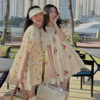 Đầm Váy Nữ Hoa Nhí Babydoll Tay Phồng Dập Ly Ngực Màu Kem Tiểu Thư Sang Trọng Dạo Phố BY7113