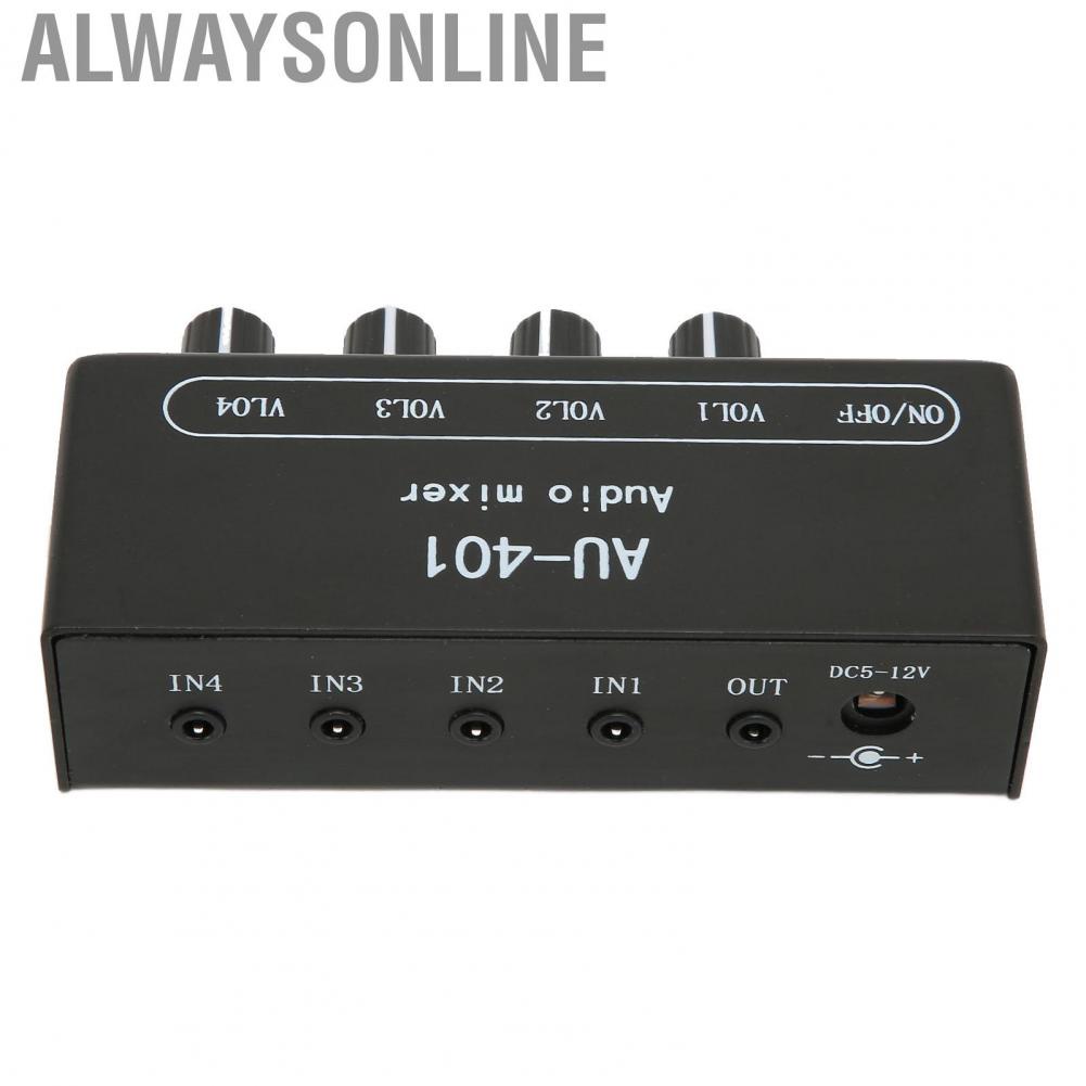 Alwaysonline 4 in 1 Out Mixer  Bass Treble Control Metal Shell 3.5mm Stereo for PC Amplifier