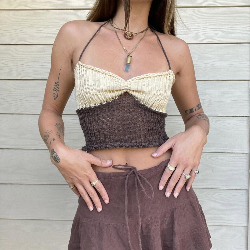 Áo Lửng Dệt Kim Cổ V Phối Ren Gợi Cảm Cho Nữ