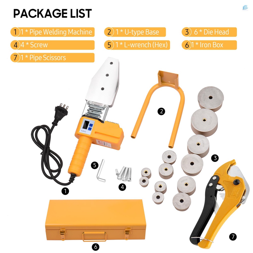 Máy Hàn Bằng Nhựa 0-3200 Chuyên Dụng°C Máy Hàn Kỹ Thuật Số 6 Đầu Tản Nhiệt 20 / 25 / 32 / 40 / 50 / 63mm 1000W Electr