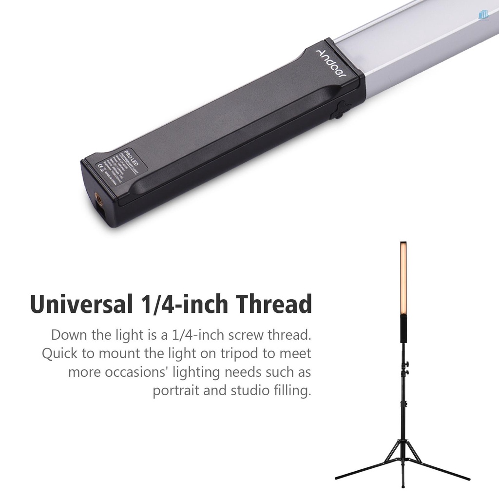 ANDOER Đèn LED Video Cầm Tay 10W 9 Màu CRI95 + 3200K-5600K 0-100% 7 Hiệu Ứng Ánh Sáng 1 / 4-inch Kèm Điều Khiển Từ Xa