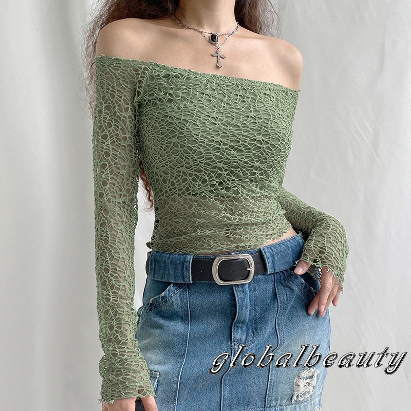 Áo Kiểu Trễ Vai Tay Dài Màu Sắc Đơn Giản Cho Nữ