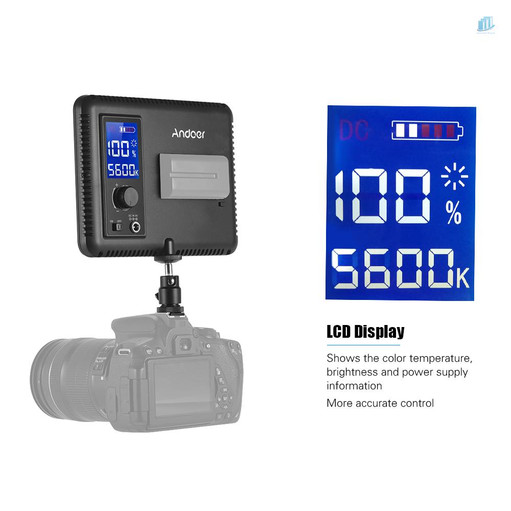 Bảng Đèn LED Andoer WY-160C 3300K-5600K Có Thể Điều Chỉnh Nhiệt Độ Kèm Màn Hình LCD Cho Máy Quay DSLR
