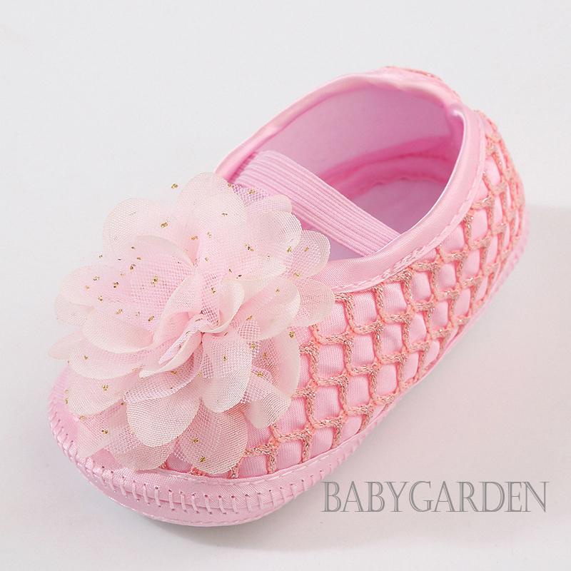 Giày Đế Mềm Chống Trượt Đính Hoa Xinh Xắn Cho Bé Gái