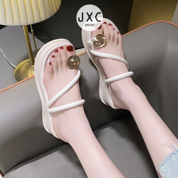 JINxCHOYDép Da PU Đế Bằng Thiết Kế Đơn Giản Dễ Phối Đồ Thời Trang Mùa Hè Cho Nữ