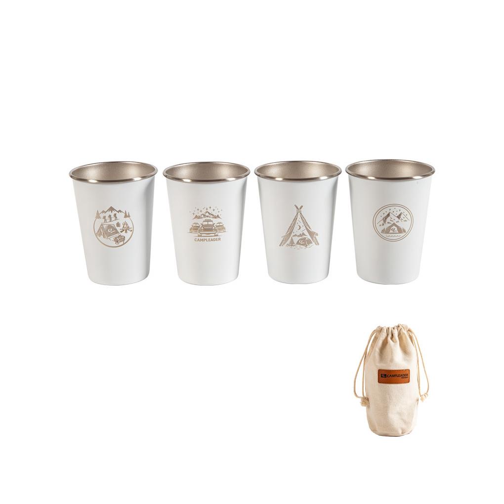 Bộ 4 Cốc Uống Rượu / Bia 350ML Bằng Thép Không Gỉ Tiện Dụng Mang Theo Du Lịch Cắm Trại