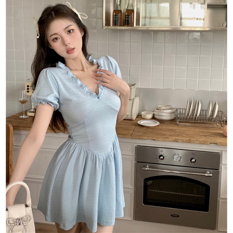 Đầm Mini Ngắn Tay Cổ Chữ V Xinh Xắn Dành Cho Nữ