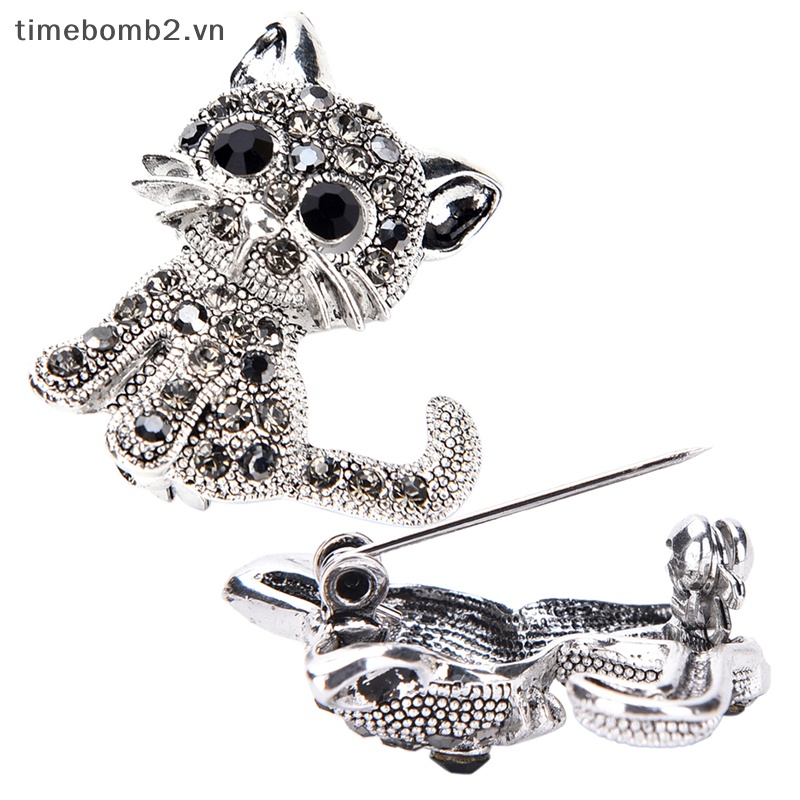{Timebomb} Trâm Cài Áo Khoác Mạ Bạc Hình Mèo Nhỏ Dễ Thương Thời Trang Cổ Điển