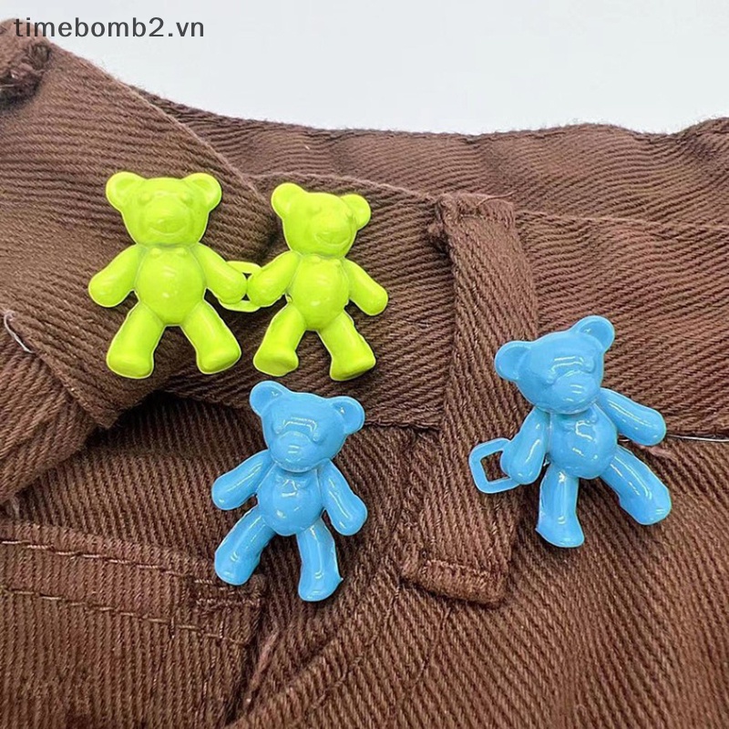 {Timebomb} Set 2 Nút Kim Loại Hình Gấu Có Thể Tháo Rời Cài Nút May Quần Jean Không Cần Khóa Phù Hợp Với Eo.