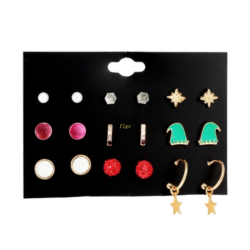 Set 9 Cặp Bông Tai Hợp Kim Hình Ngôi Sao / Mũ Lưỡi Trai Dễ Thương