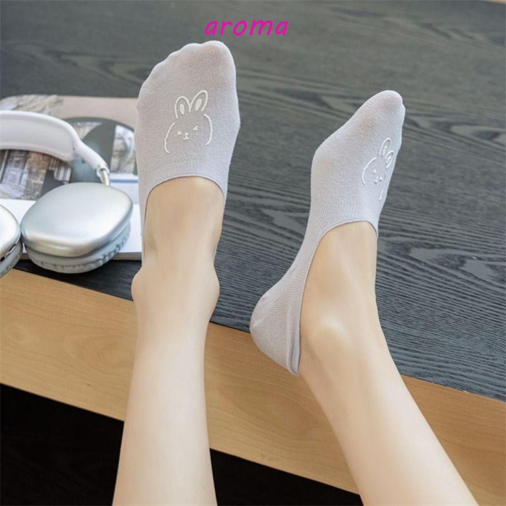 Đôi Vớ Thuyền Chống Trượt Màu Trơn Hình Thỏ Thời Trang Mùa Hè Hàn Quốc