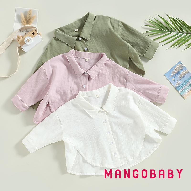 Áo Sơ Mi Mùa Hè Tay Cộc Có Cổ Cài Nút Màu Sắc Trơn Cho Bé Gái