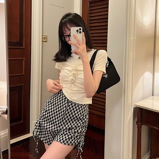 Áo Thun Crop Top Ba Chiều Màu Xám Họa Tiết Hoa Hồng Khô Thời Trang Mùa Hè Cho Nữ