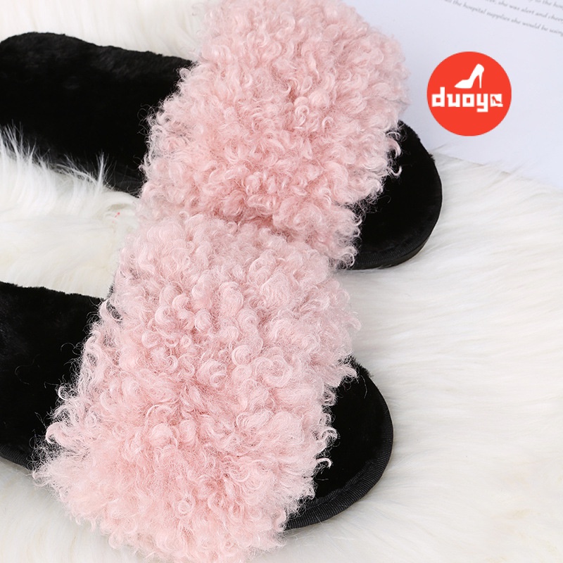 Duoya Tóc Thẳng ~ [Hàng Có Sẵn] Dép Lông Cừu Đế Dày Thời Trang Thu Đông Mới Cho Nữ Mang Ngoài Trời [ABC] Miễn Phí Vận Chuyển