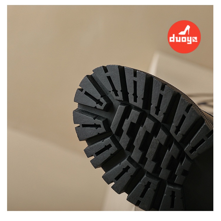 Duoya Tóc Thẳng ~ [Phong Cách] Giày Bốt Vớ Anh Quốc Mũi Tròn Gót Dày Có Khóa Kéo Bên Miễn Phí Vận Chuyển