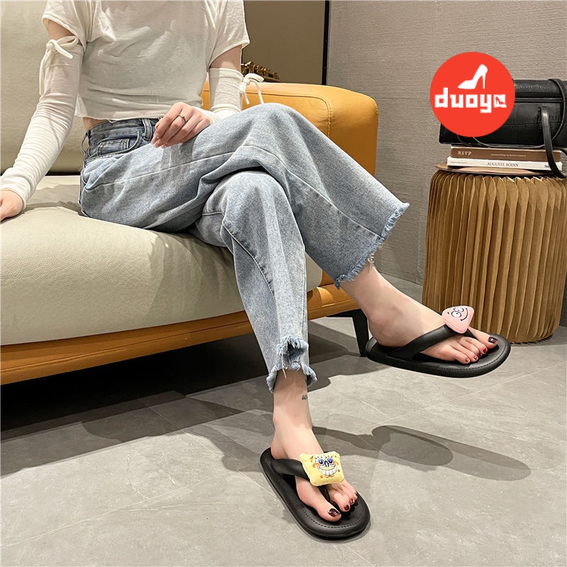 Duoya Tóc Thẳng ~ [Hàng Có Sẵn] Dép Xỏ Ngón Đế Phẳng Chống Trượt Hoạt Hình Dành Cho Bạn Nữ Mang Ngoài Nhà Máy