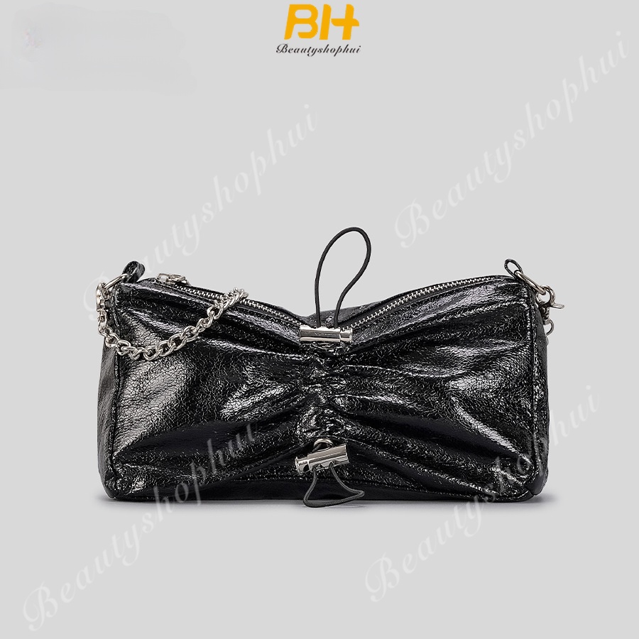 Túi Đeo Chéo Da PU Bóng Dây Rút Xếp Ly Màu laser Phong Cách Thời Trang 2023