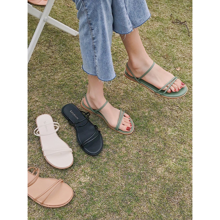 Duoya Dép Sandal Hai Lớp Đế Phẳng Phong Cách Roman Hàn Quốc Đơn Giản Thích Hợp Đi Biển