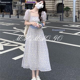   Đầm Tay Phồng Ngắn Ôm Eo In Họa Tiết Hoa Nhẹ Nhàng Thời Trang Cho Nữ