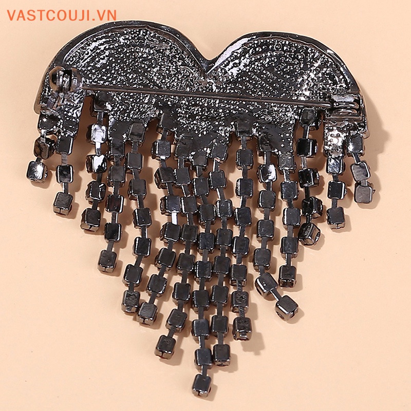 Ghim Cài Áo Hình Trái Tim Đính Đá Phối Dây Tua Rua Phong Cách Cổ Điển Thời Trang Cho Nữ
