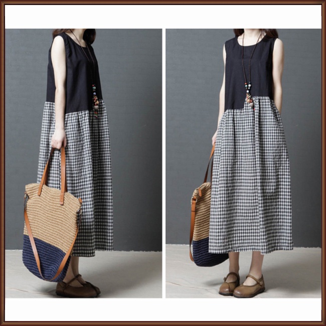 Đầm Sát Nách Cổ Tròn Dáng Rộng Cỡ Lớn Thời Trang Mùa Hè Cho Nữ