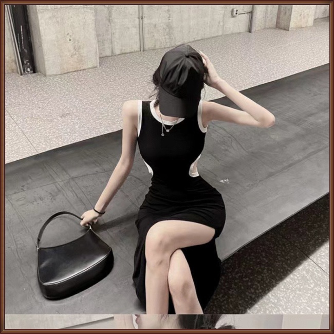 Đầm Midi Sát Nách Cổ Tròn Dáng Ôm Xẻ Tà Quyến Rũ Thời Trang Cho Nữ