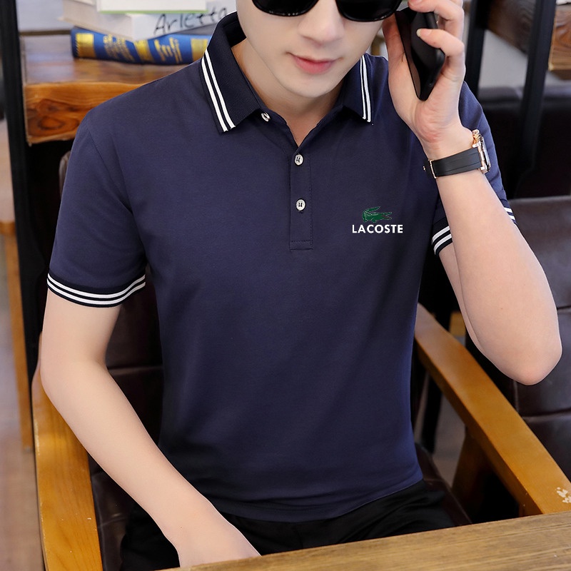 Hàng Có Sẵn! Hàng Có Sẵn! Áo polo Chất Liệu cotton Nguyên Chất Thời Trang Cho Nam Nữ LAC0STE