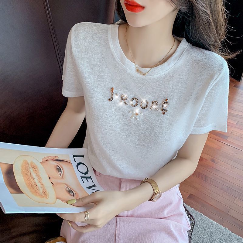 Áo Thun Tay Ngắn Dáng Rộng Bằng Lụa Lạnh Mỏng Thời Trang Mùa Hè 2023 Hàng Mới Dành Cho Bạn Nữ