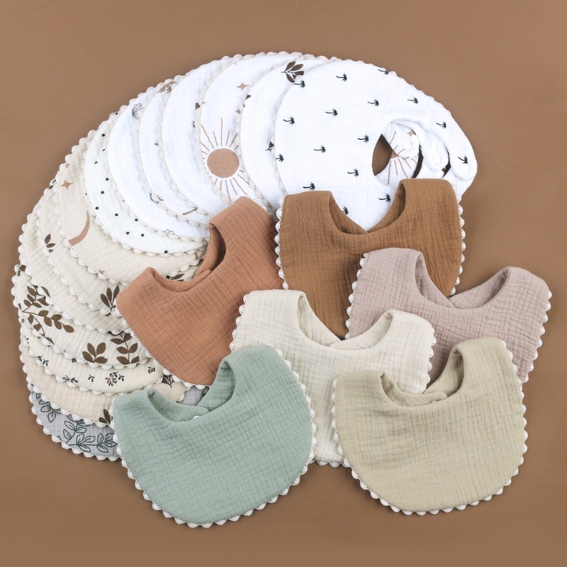 Bộ 2 Yếm Ăn Cotton Thấm Hút Tốt Tiện Dụng Cho Bé