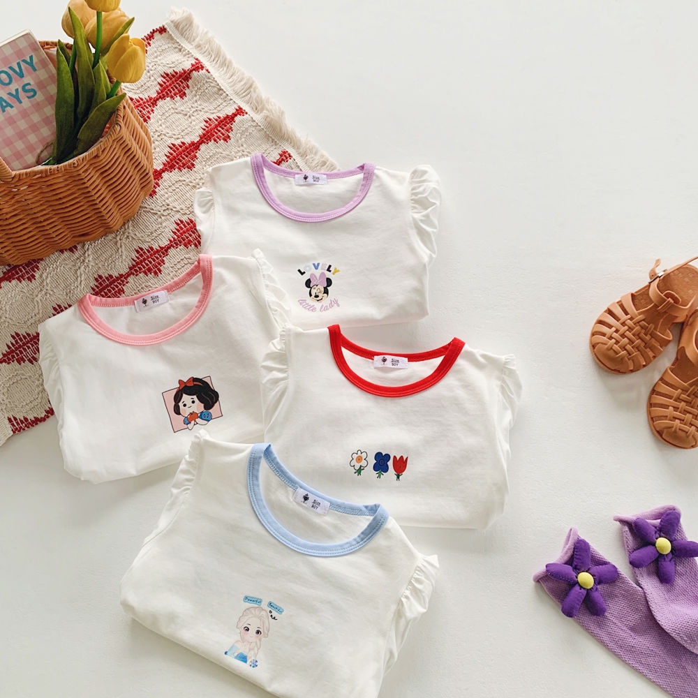 Áo Thun Cotton Tay Ngắn Phồng Thời Trang Mùa Hè Hàn Quốc 2023 Dành Cho Bé Gái