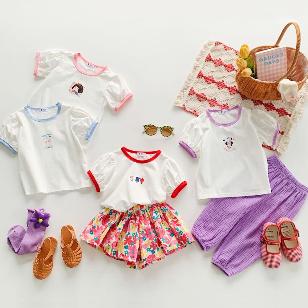 Áo Thun Cotton Tay Ngắn Phồng Thời Trang Mùa Hè Hàn Quốc 2023 Dành Cho Bé Gái