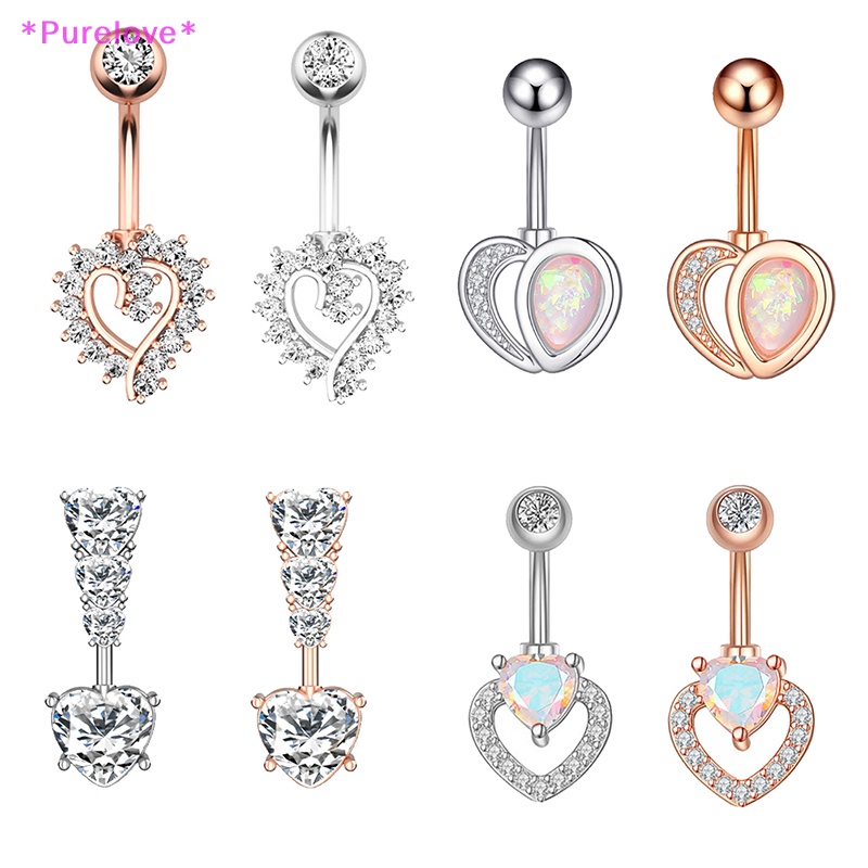 Khuyên Rốn Hình Trái Tim Đính Đá Zircon 14G Mới