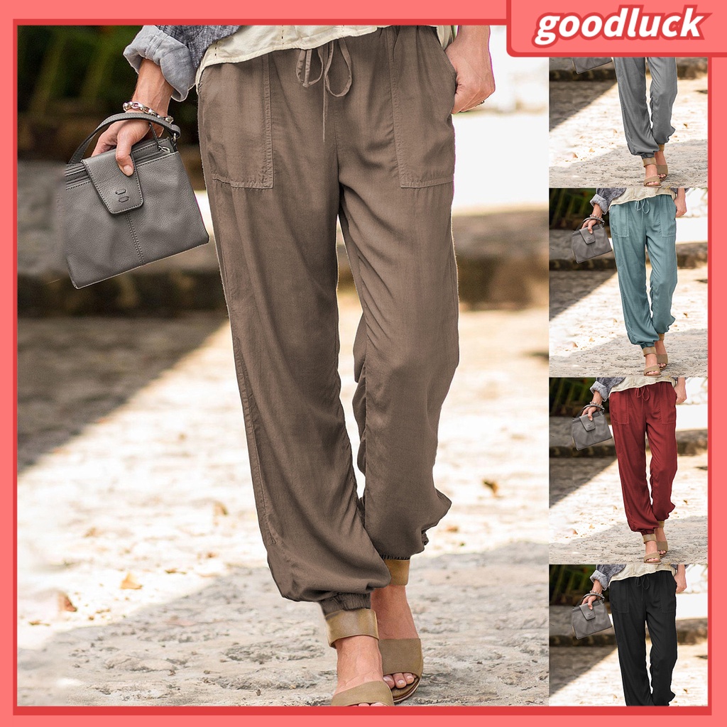 Quần Harem Dây Rút Màu Trơn Có Túi Dành Cho Nữ