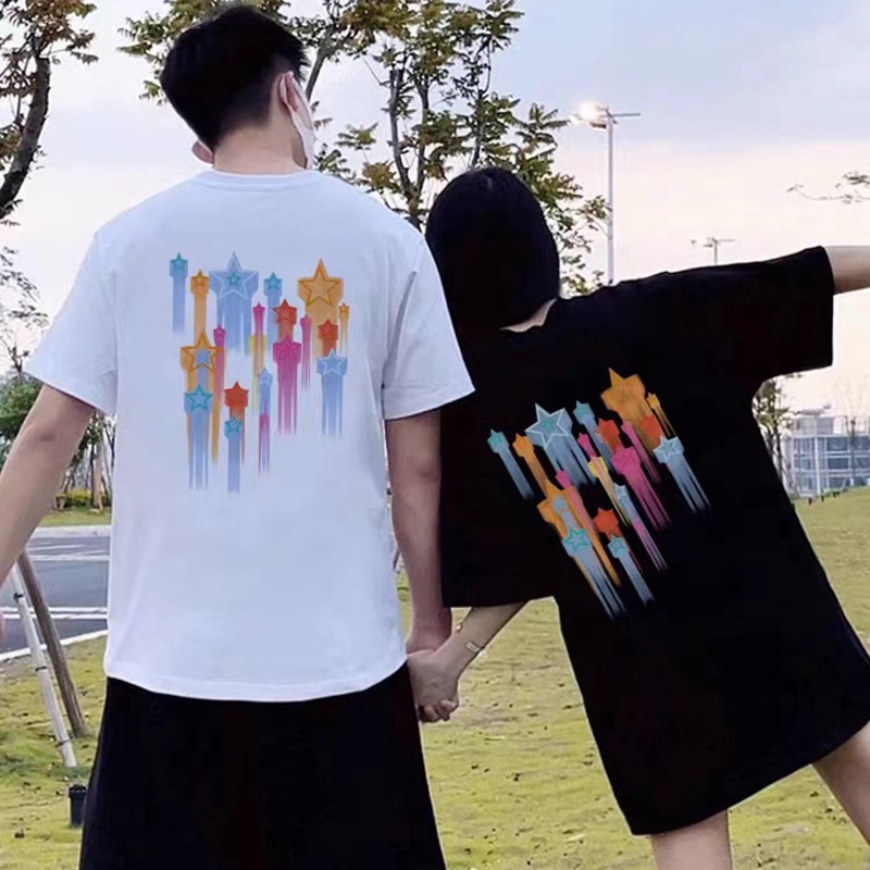 Áo Thun Cotton Ngắn Tay Dáng Rộng In Hình Ngôi Sao Thời Trang Mùa Hè Phong Cách Mới Cho Cặ