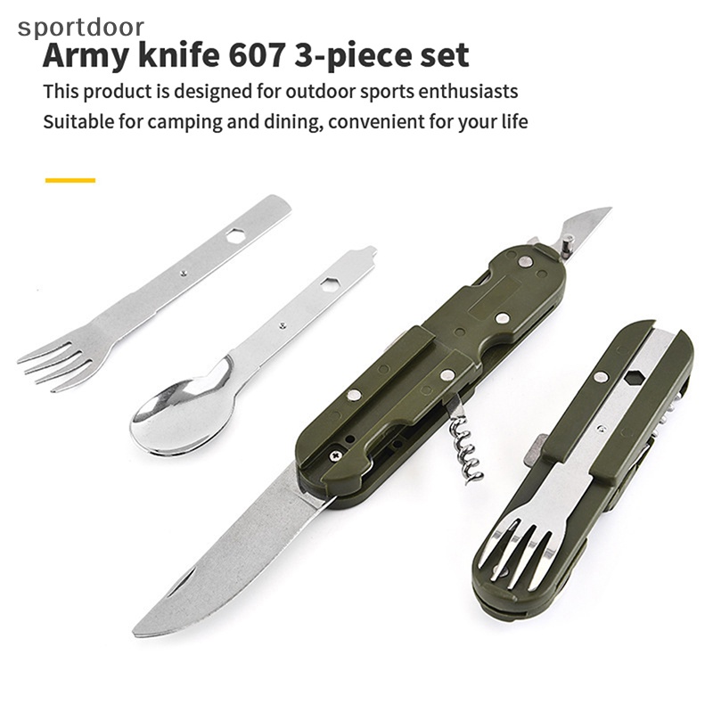 Bộ Dụng Cụ Ăn Uống Bằng Thép Không Gỉ Màu Xanh Lá Quân Đội Có Thể Gấp Gọn Mang Đi Cắm Trại / Du Lịch [out]