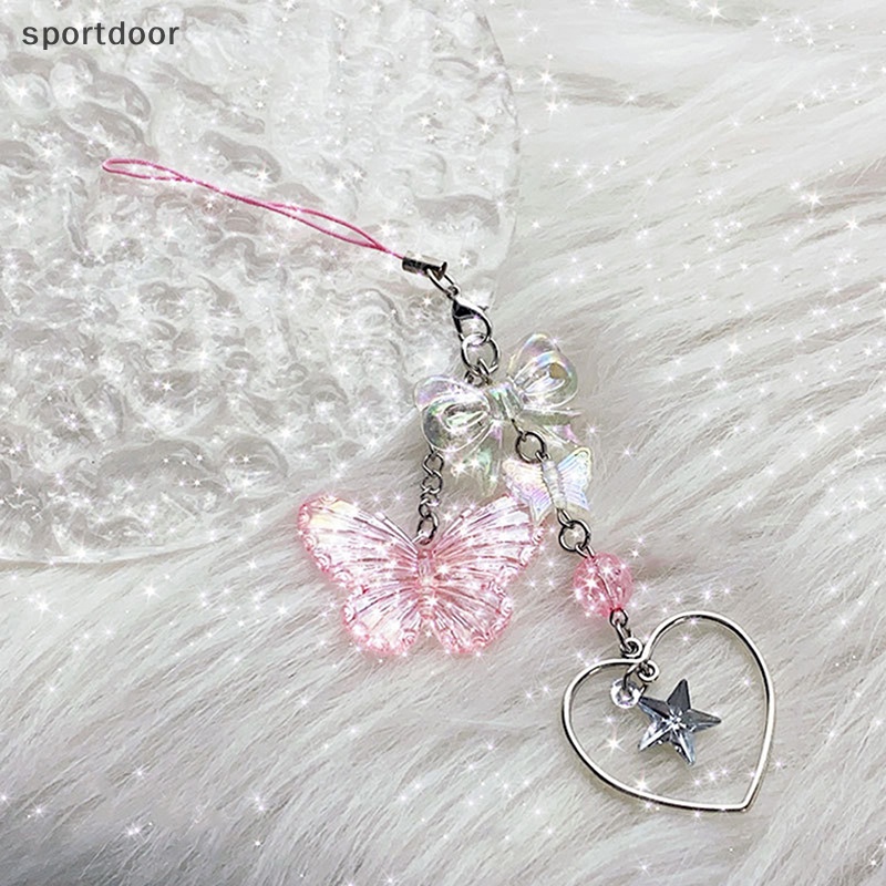 [sportoutdoor] Móc Khóa Điện Thoại / Chìa Khóa / Túi Xách Hình Chữ Ch Màu Hồng Y2K Làm Thủ Công DIY